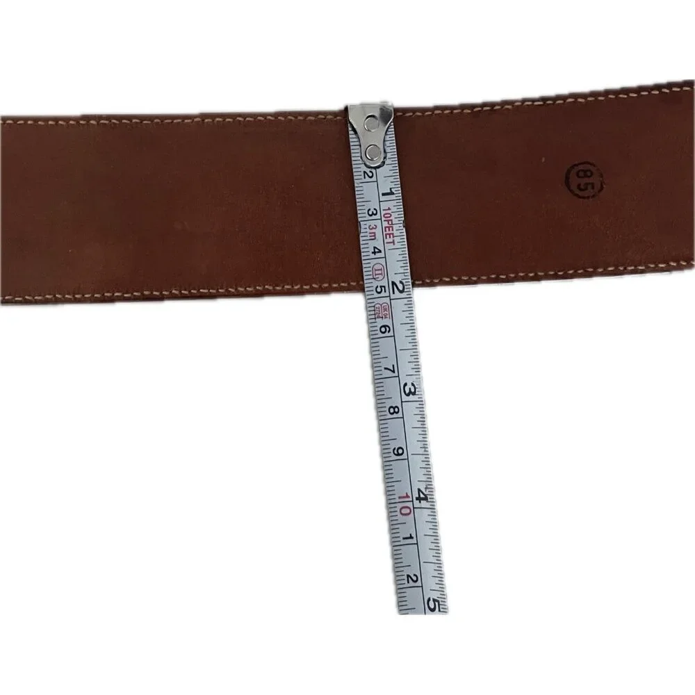 Vintage Alan Austin Women’s Genuine Leather Belt Brown M 33.5” 85cm Italy